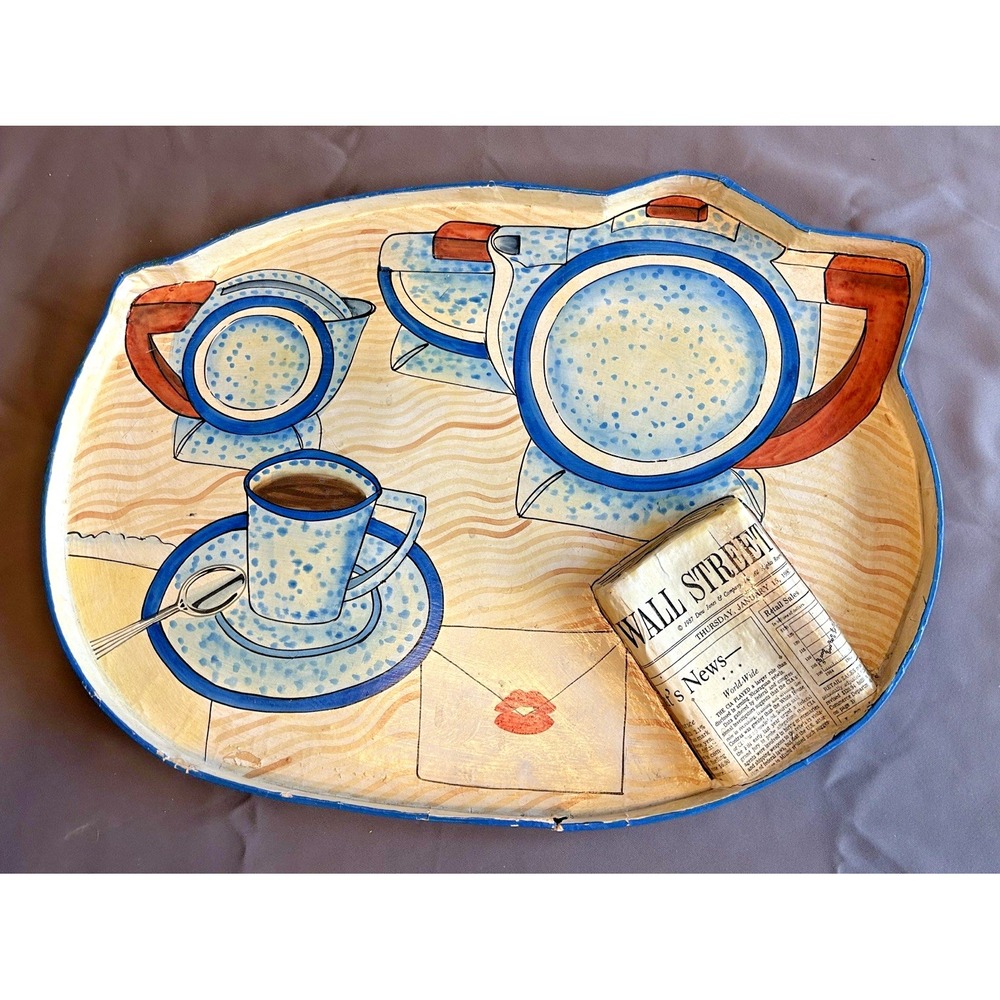 Rare Vintage Retro 1970s Paper Mache Wall Street Journal Coffee Pot Serving Tray